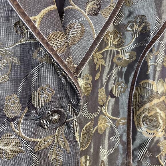 Field Manor Vintage Y2K Gold Brocade Floral Regency Ornate Long Jacket womens L - Picture 3 of 13